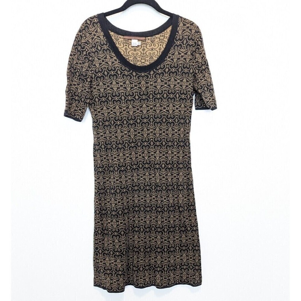 Peruvian Connection Sweater Dress Womens Size XS Black Pima Cotton 3/4 Sleeve